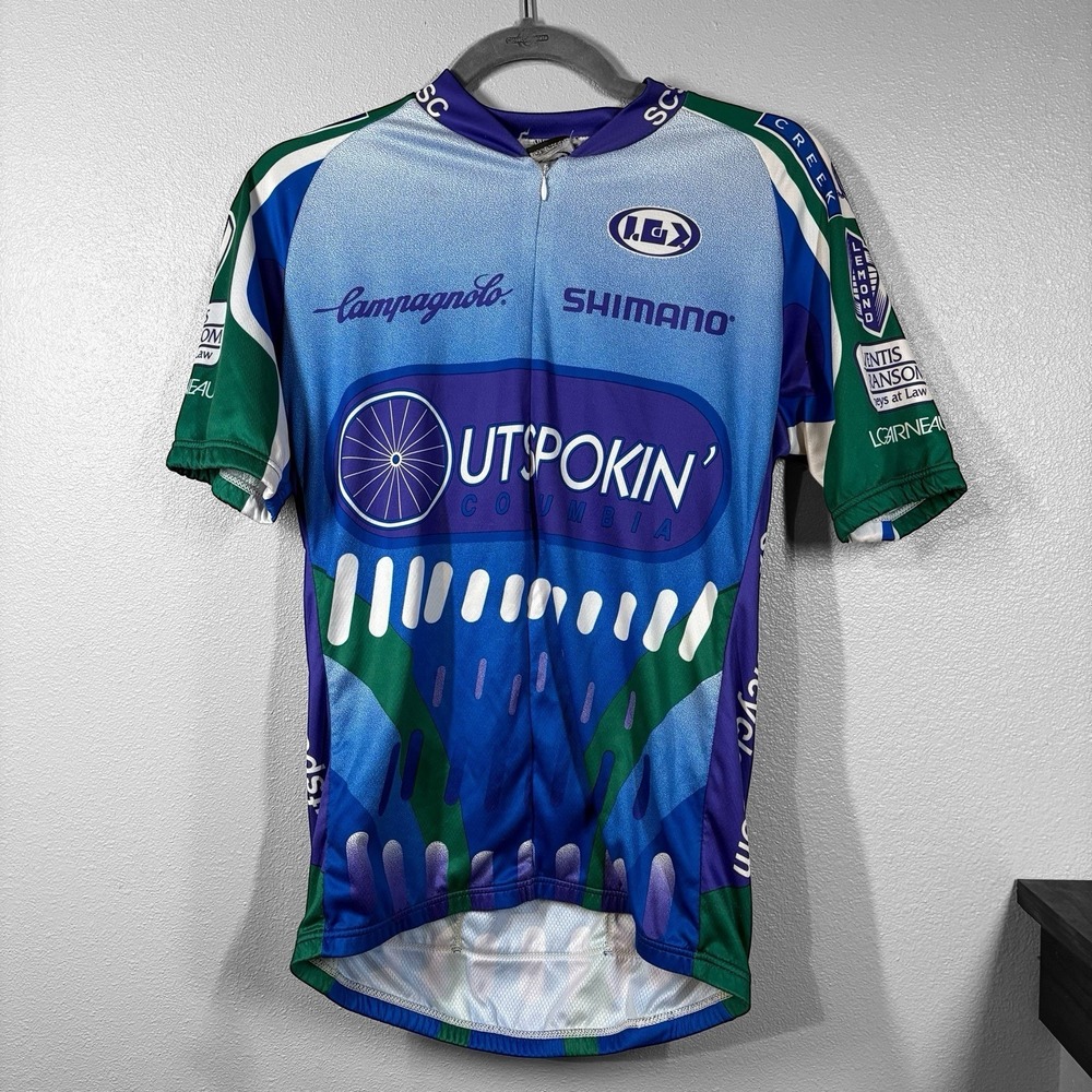 Garneau Performance Bicycle  Shirt Jersey   Small Zip Riding Blue Green Pockets